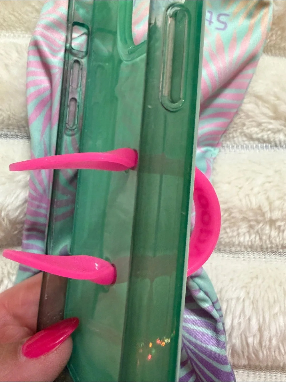 Loopy Case Mint Green Tropical Leaf Phone Case with Neon Pink Loop